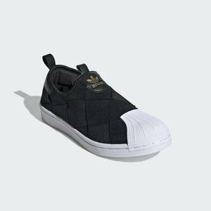 Adidas Originals Women's Black White Gold SUPERSTAR SLIP-ON SHOES FV3187